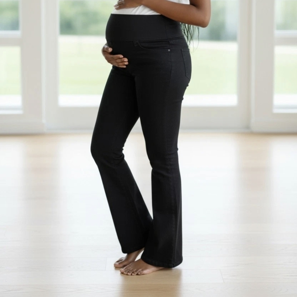 NWT GAP 1969 Maternity Black Full Panel Baby Straight Leg Corduroy Jeans Stretch